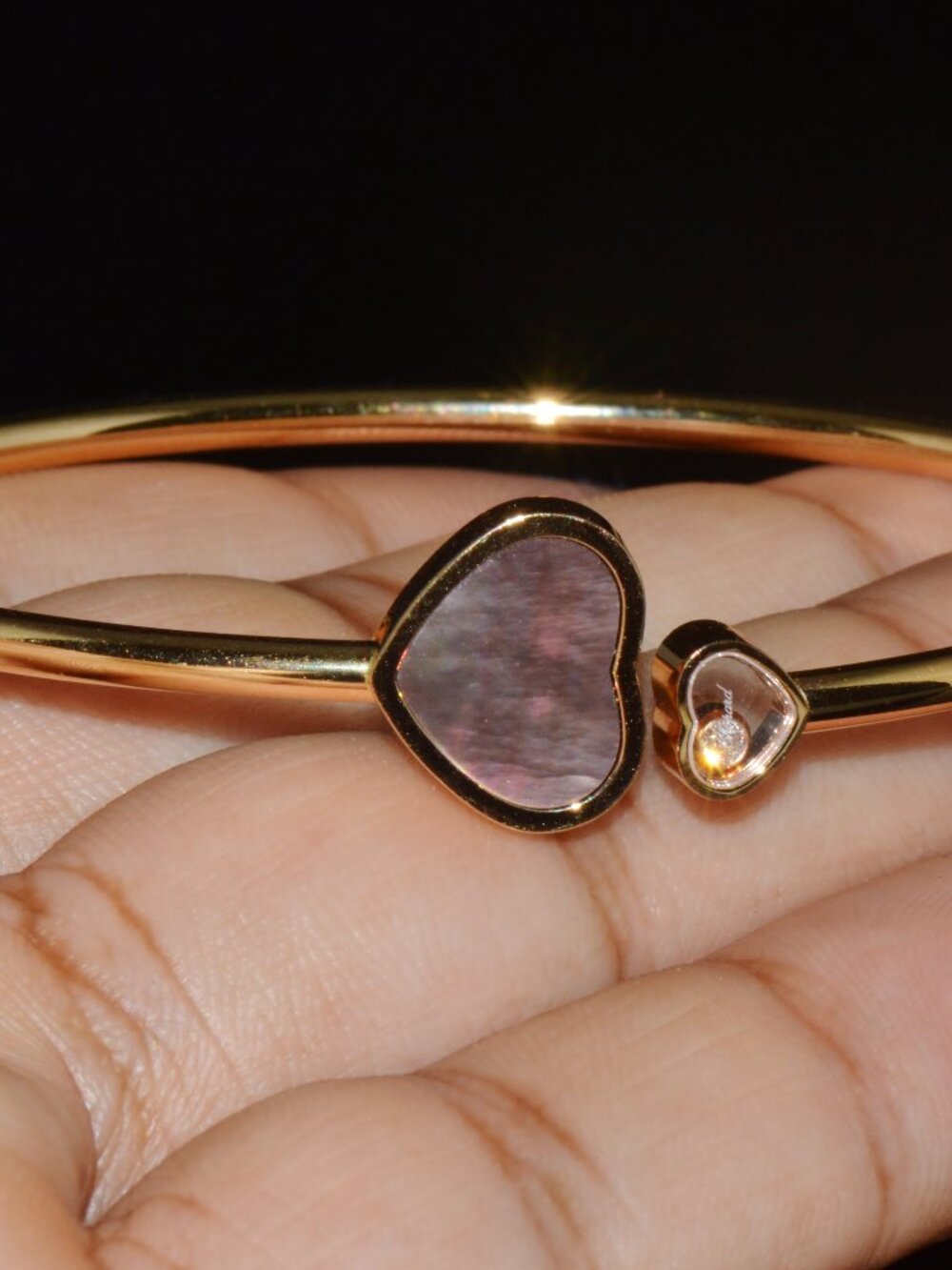 Chopard Happy Hearts Tahitian Mother-of-Pearl Diamond 18K Rose Gold Bangle - Picture 12 of 16